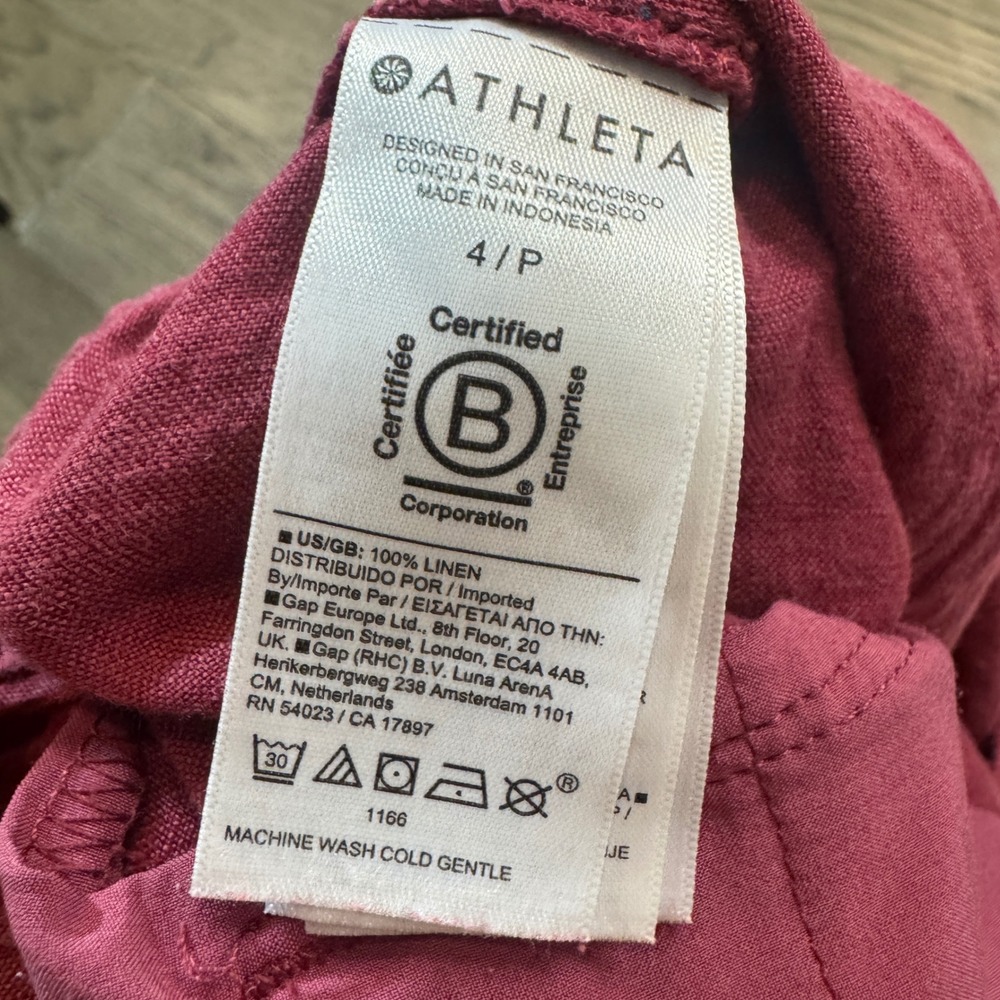 Athleta 100% Linen Pants‎ Womens 4P Petite Wide Leg Drawstring Pockets - Picture 8 of 10